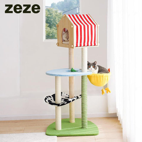 ZEZE 138 cm Large Farm Cat Tree - Pets Villa