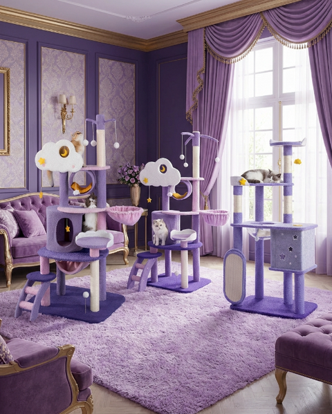 MARTINA 108-165cm Star &amp; Cloud Cat Tree Climbing Frame