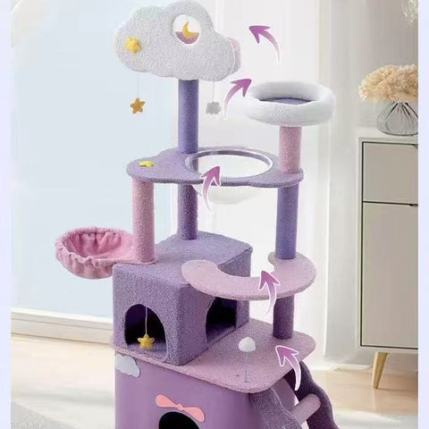 MARTINA 108-165cm Star & Cloud Cat Tree Climbing Frame