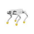 White robot dog with yellow accents on a white background
