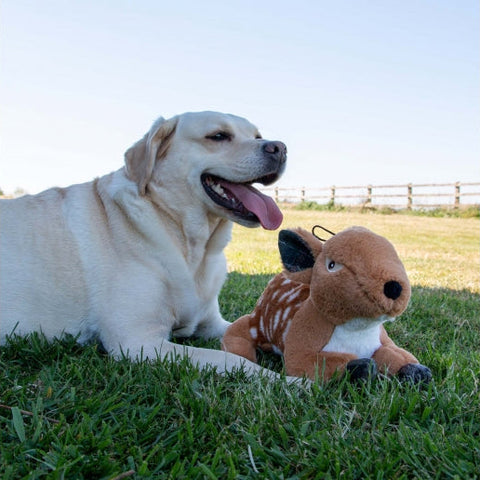Image of a dog with ANCOL Heritage Delilah Deer Dog Toy - Pets Villa.