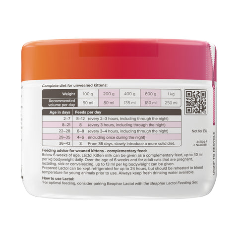Back image of BEAPHAR Lactol Kitten Milk Replacer - Pets Villa. 