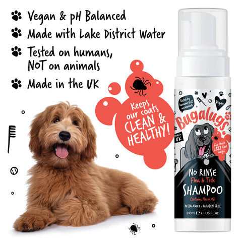 Product image of BUGALUGS Dog No Rinse Flea and Tick Shampoo with Neem Oil 210ml - Pets Villa. 