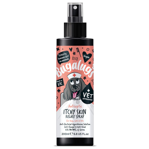 Front image of BUGALUGS Pet Antiseptic Itchy Skin Relief Spray 200ml - Pets Villa. 