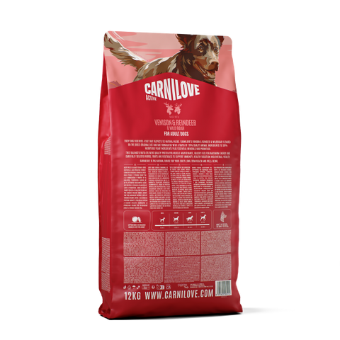 Back image of CARNILOVE Active Dog Venison, Reindeer and Wild Boar - Pets Villa. 