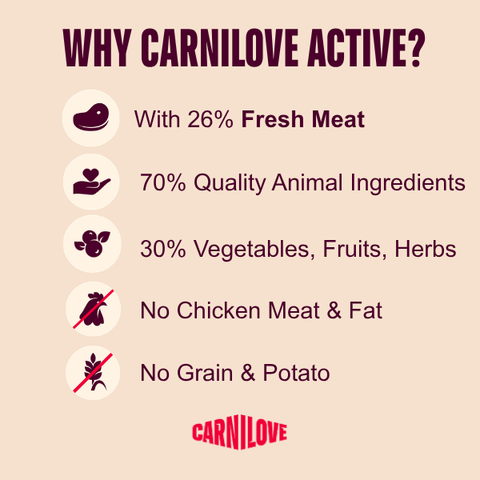 Benefits image of CARNILOVE Active Dog Venison, Reindeer and Wild Boar - Pets Villa. 