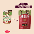 Old to New packaging image of CARNILOVE Cat Crunchy Duck Enriched with Raspberries Treats 50g - Pets Villa. 