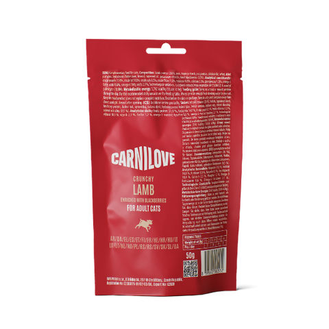 Back image of CARNILOVE Cat Crunchy Lamb Enriched with Blackberries Treats 50g - Pets Villa. 