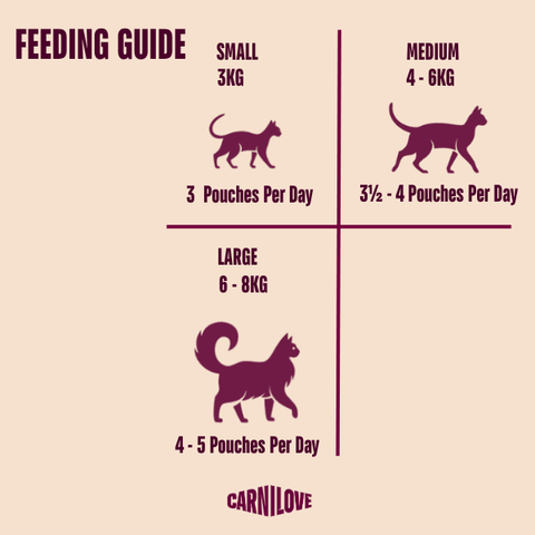 Feeding Guide image of CARNILOVE Cat Duck Fillets Enriched with Catnip in Gravy - Pets Villa. 
