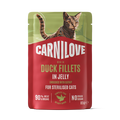 Front image of CARNILOVE Cat Duck Fillets Enriched with Catnip in Jelly for Sterilised Cats - Pets Villa. 