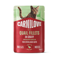 Front image of CARNILOVE Cat Quail Fillets Enriched with Dandelion in Gravy - Pets Villa. 