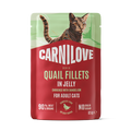 Front image of CARNILOVE Cat Quail Fillets Enriched with Dandelion in Jelly for Adult Cats  - Pets Villa. 