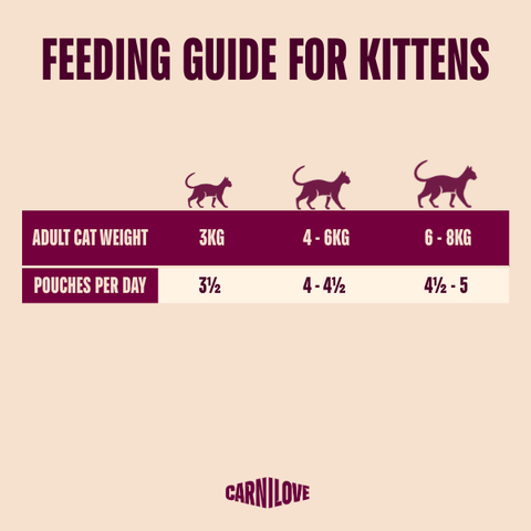 Feeding Guide image of CARNILOVE Cat Rabbit Fillets in Jelly Pouch for Kittens - Pets Villa. 