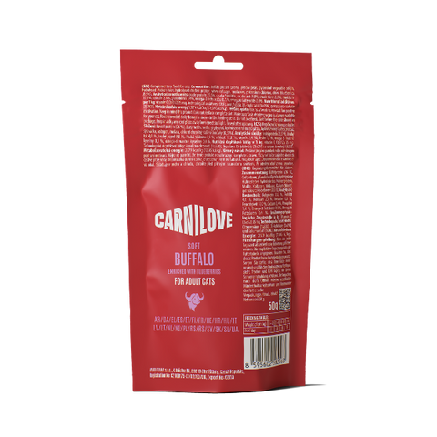 Back image of CARNILOVE Cat Soft Buffalo Enriched with Blueberries Treats 50g - Pets Villa. 