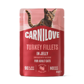 Front image of CARNILOVE Cat Turkey Fillets Enriched with Valerian in Jelly for Adult Cats - Pets Villa. 