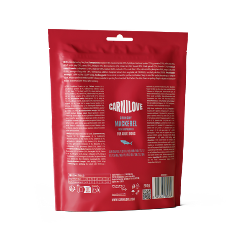 Back image of CARNILOVE Dog Crunchy Mackerel with Raspberries Treats 200g - Pets Villa. 