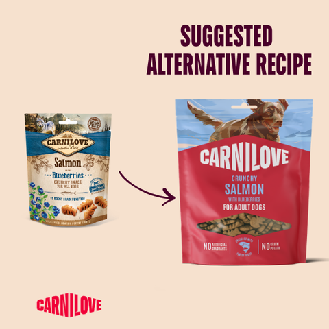 Old to New image of CARNILOVE Dog Crunchy Salmon with Blueberries Treats 200g - Pets Villa. 
