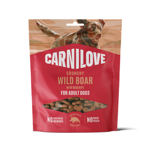 Front image of CARNILOVE Dog Crunchy Wild Boar with Rosehips Treats 200g - Pets Villa. 