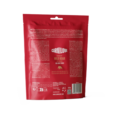 Back image of CARNILOVE Dog Crunchy Wild Boar with Rosehips Treats 200g - Pets Villa. 