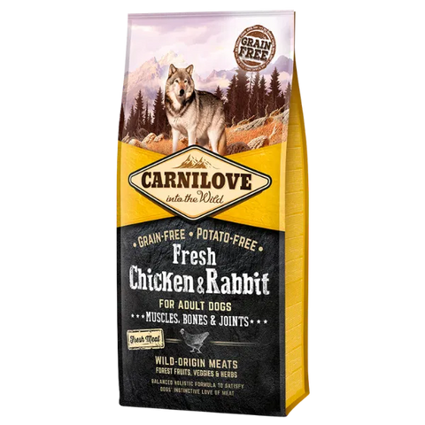 Front image of CARNILOVE Dog Fresh Chicken and Rabbit for Adult Dogs - Pets Villa. 