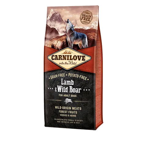 Front image of CARNILOVE Dog Lamb and Wild Boar for Adult Dogs - Pets Villa. 