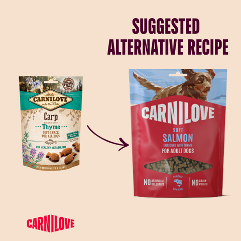 Old to new image of CARNILOVE Dog Soft Salmon with Thyme Treats 200g  - Pets Villa. 