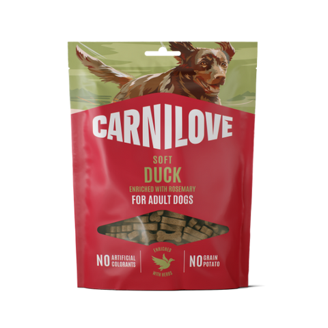 Front image of CARNILOVE Dog Soft Snack Duck with Rosemary 200g - Pets Villa. 