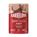 Front image of CARNILOVE Kitten Rabbit Fillets in Gravy Enriched with Marigold - Pets Villa. 
