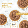 Image of CATIT Cuisine Bites Selection Variety Pack 12x75g in bowls - Pets Villa. 