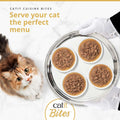 Image of CATIT Cuisine Bites Selection Variety Pack 12x75g on plates - Pets Villa.