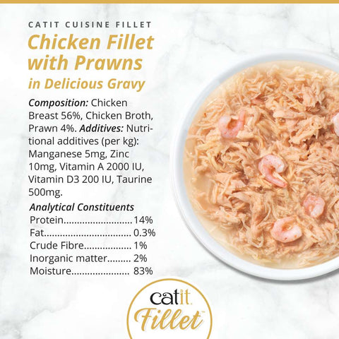 Image of the composition of CATIT Cuisine Chicken Fillet with Prawns - Pets Villa. 