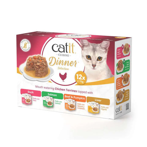 Front image of CATIT Cuisine Dinner Chicken Selection Variety Pack  - Pets Villa. 
