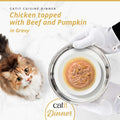 Image of CATIT Cuisine Dinner Chicken topped with Beef and Pumpkin on a plate - Pets Villa. 