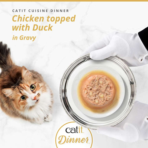 Image of CATIT Cuisine Dinner Chicken topped with Duck on a plate - Pets Villa.