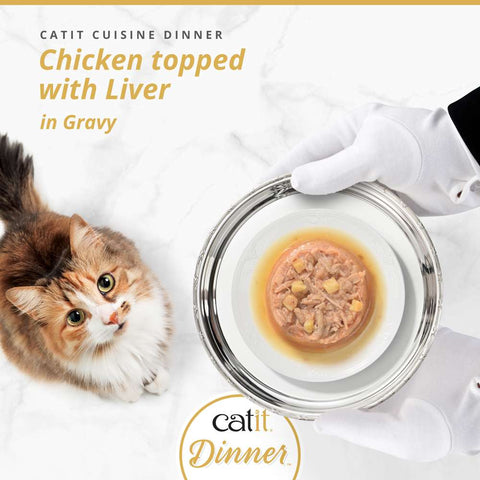 Image of CATIT Cuisine Dinner Chicken topped with Liver on a plate - Pets Villa.