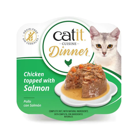 Front image of CATIT Cuisine Dinner Chicken topped with Salmon - Pets Villa. 