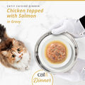 Image of CATIT Cuisine Dinner Chicken topped with Salmon on a plate - Pets Villa. 