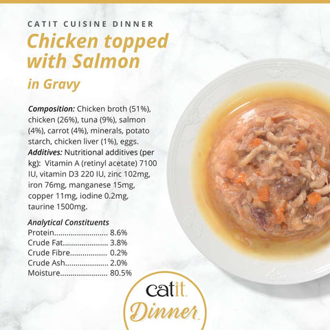 Image of the composition of CATIT Cuisine Dinner Chicken topped with Salmon - Pets Villa.