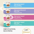 Image of the contents of CATIT Cuisine Dinner Fish Selection Variety Pack 12x75g - Pets Villa. 