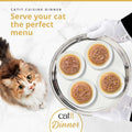 Image of CATIT Cuisine Dinner Fish Selection Variety Pack 12x75g on plates - Pets Villa. 