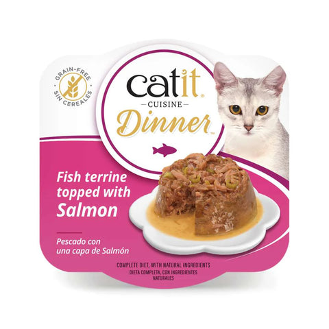 Front image of CATIT Cuisine Dinner Fish Terrine topped with Salmon - Pets Villa. 