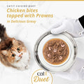 Image of CATIT Cuisine Duet Chicken Bites topped with Prawns on a plate - Pets Villa.
