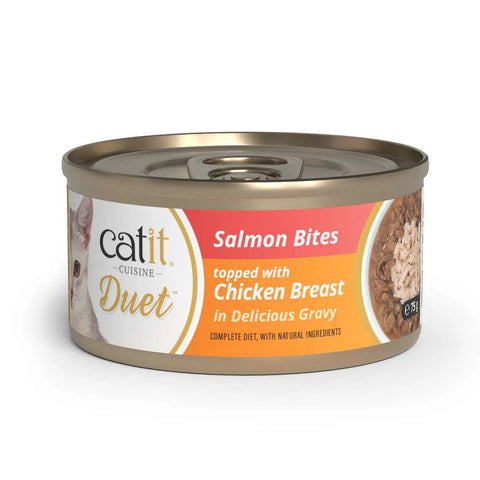 Front image of CATIT Cuisine Duet Salmon Bites topped with Chicken Breast - Pets Villa. 