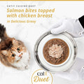 Image of CATIT Cuisine Duet Salmon Bites topped with Chicken Breast on a plate - Pets Villa. 