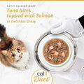 Image of CATIT Cuisine Duet Tuna Bites topped with Salmon  on a plate - Pets Villa. 