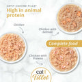 Image of CATIT Cuisine Fillet Chicken Selection Variety Pack 12x75g on plates - Pets Villa.