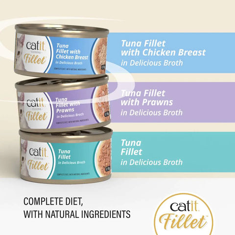 Image of the flavours within CATIT Cuisine Fillet Tuna Selection Variety Pack 12x75g - Pets Villa.