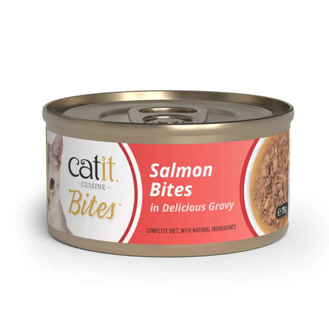 Front image of CATIT Cuisine Salmon Bites in Delicious Gravy - Pets Villa. 