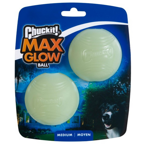 Front image of CHUCKIT! Max Glow Ball Medium 2pk - Pets Villa. 