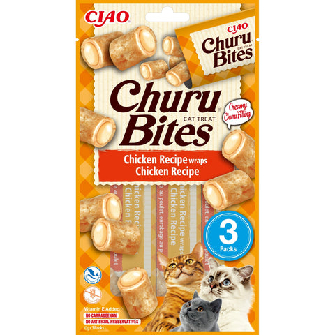 Front image of CHURU Bites Cat Treat Chicken Recipe Wraps Chicken Recipe 3x10g - Pets Villa. 